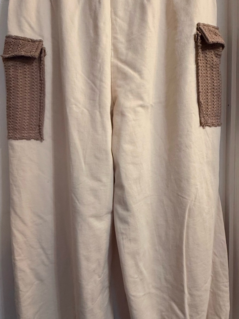 POL Cream Track Pants with Brown Knit Pockets and Orange Embroidered Fruit - Picture 4 of 4